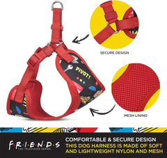 Friends TV Show Iconic Graphics Dog Harness for Small Dogs (S) | Black No-Pull Harness with D-Ring | Machine Washable Friends Merch