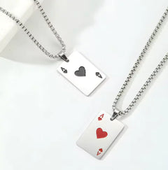 Stainless Steel Poker Card Necklace - Unique Playing Card Jewelry for Men & Women