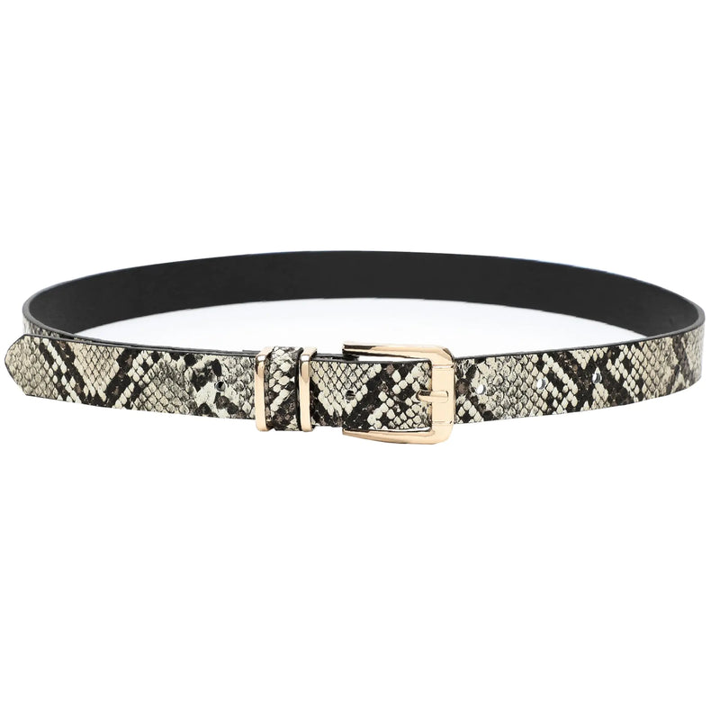 Women's Skinny PU Leather Belt - Gold Buckle Fashion Waist Belt for Jeans & Dresses