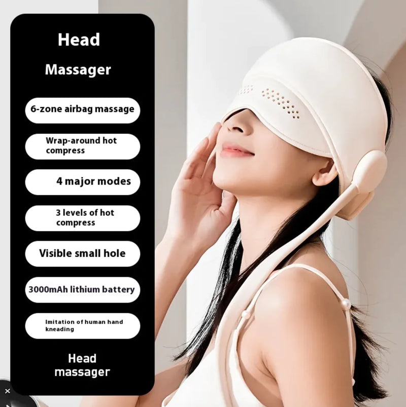 Head and Eye Massager with Heat - Rechargeable Stress Relief Device for Migraines & Eye Strain