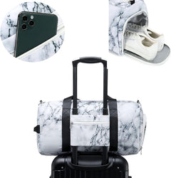 Sport Gym Duffle Travel Bag for Men Women Duffel with Shoe Compartment, Wet Pocket (Marble-White) 19.7"X9.5"X9.9"