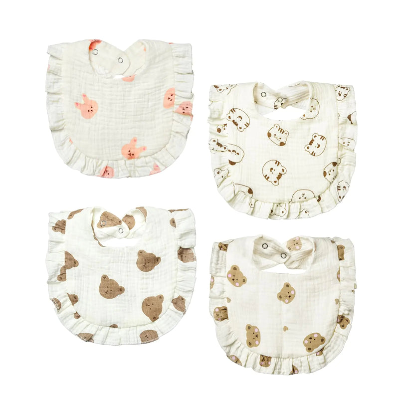 Premium Muslin Baby Drool Bibs 4-Pack - Ultra-Soft Cotton Bandana Bibs for Teething & Drooling