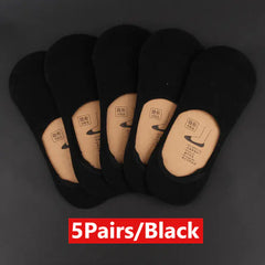Men's Invisible No-Show Boat Socks - 5 Pack Anti-Slip Cotton Blend