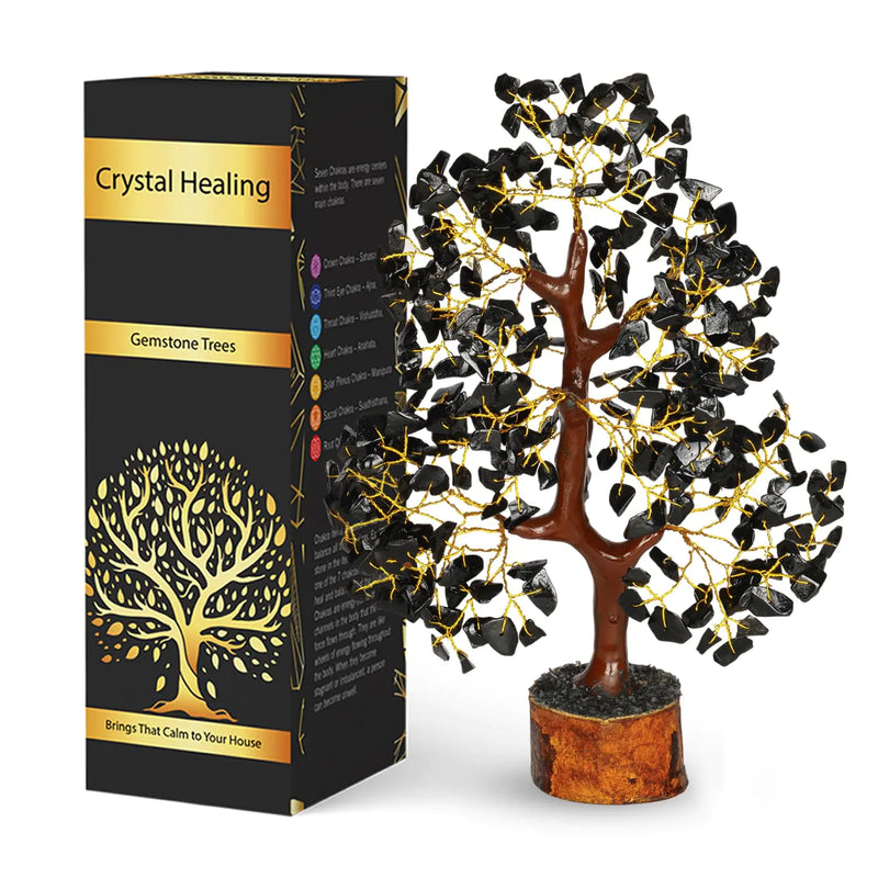Black Tourmaline Crystal Tree - Healing Gemstone Wishing Tree for Protection & Positive Energy