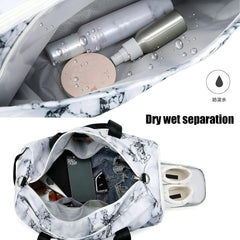 Sport Gym Duffle Travel Bag for Men Women Duffel with Shoe Compartment, Wet Pocket (Marble-White) 19.7"X9.5"X9.9"