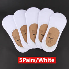 Men's Invisible No-Show Boat Socks - 5 Pack Anti-Slip Cotton Blend