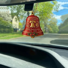 USA 250th Anniversary Bell Ornament - 3D Red & Gold Commemorative Hanging Decor, Elegant Doorbell for Patriotic Holidays, Christmas Tree, Collectors Gift, Enamel Crafted Detailing