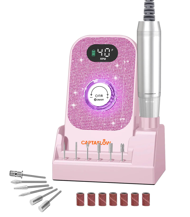 Professional Electric Nail Drill 40000RPM - Rechargeable Cordless Nail File Machine with Diamond Bits