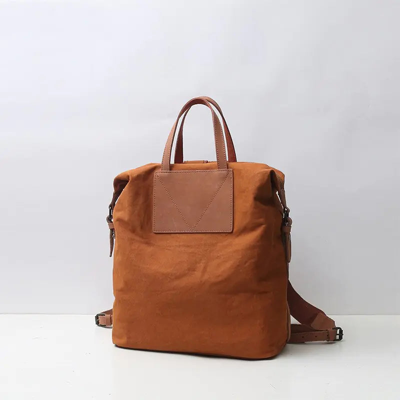 Premium Women's Canvas Leather Backpack - Stylish Travel & Work Bag