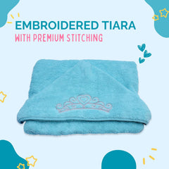 Princess Baby Bath Towel [Ice Blue] Hooded Toddler Towels for Girls up to 10 Years - Oversized Baby Towels with Super Absorbent 100% Cotton - Soft and Cozy Beach Towel - Full Coverage Kids Bath Towel