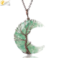 Tree of Life Moon Pendant - Geometric Alloy Necklace with Stainless Steel Chain