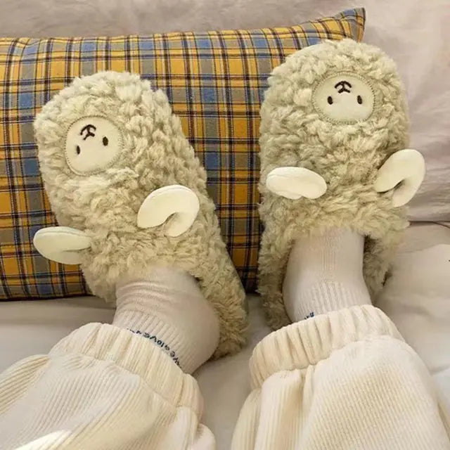 Cute Cartoon Cotton Slippers for Couples - Cozy Winter Indoor House Shoes