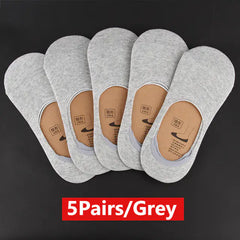 Men's Invisible No-Show Boat Socks - 5 Pack Anti-Slip Cotton Blend
