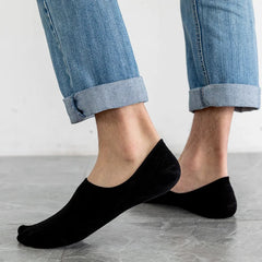 Men's Invisible No-Show Boat Socks - 5 Pack Anti-Slip Cotton Blend