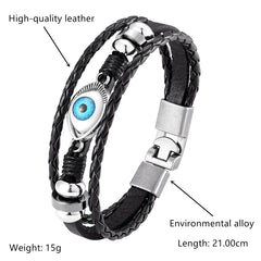 Multi-Layer Evil Eye Protection Bracelet - Adjustable Blue Crystal Charm Jewelry