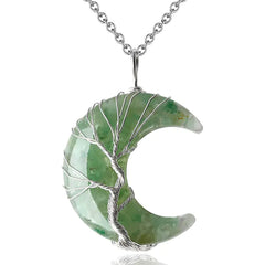 Tree of Life Moon Pendant - Geometric Alloy Necklace with Stainless Steel Chain