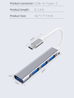 USB-C Type C to USB 3.0 4 Port Hub Splitter For PC Mac Phone MacBook Pro iPad