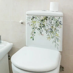 Green Leaf Toilet Wall Stickers - Tropical Bathroom Decor Decals | Removable PVC Nature Art