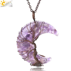 Tree of Life Moon Pendant - Geometric Alloy Necklace with Stainless Steel Chain