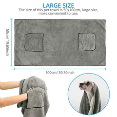 Super Absorbent Dog Bathrobe Towel - Quick Dry Microfiber Pet Bath Towel