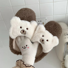 Women's Cute Bear Plush Cotton Slippers - Cozy Anti-Slip House Shoes