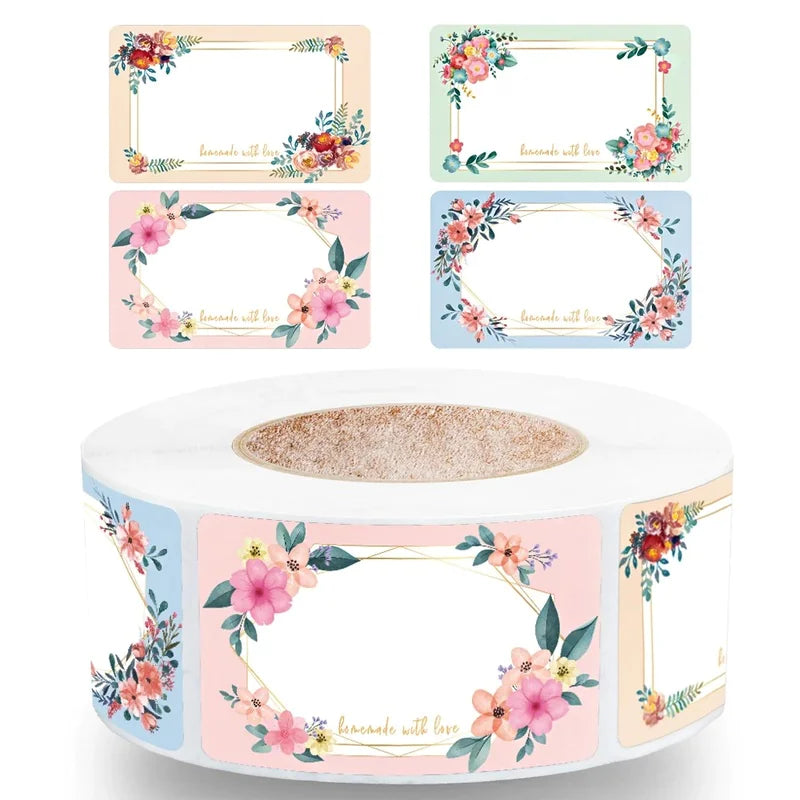 DIY Rectangle Flower Name Tag Stickers for Gifts