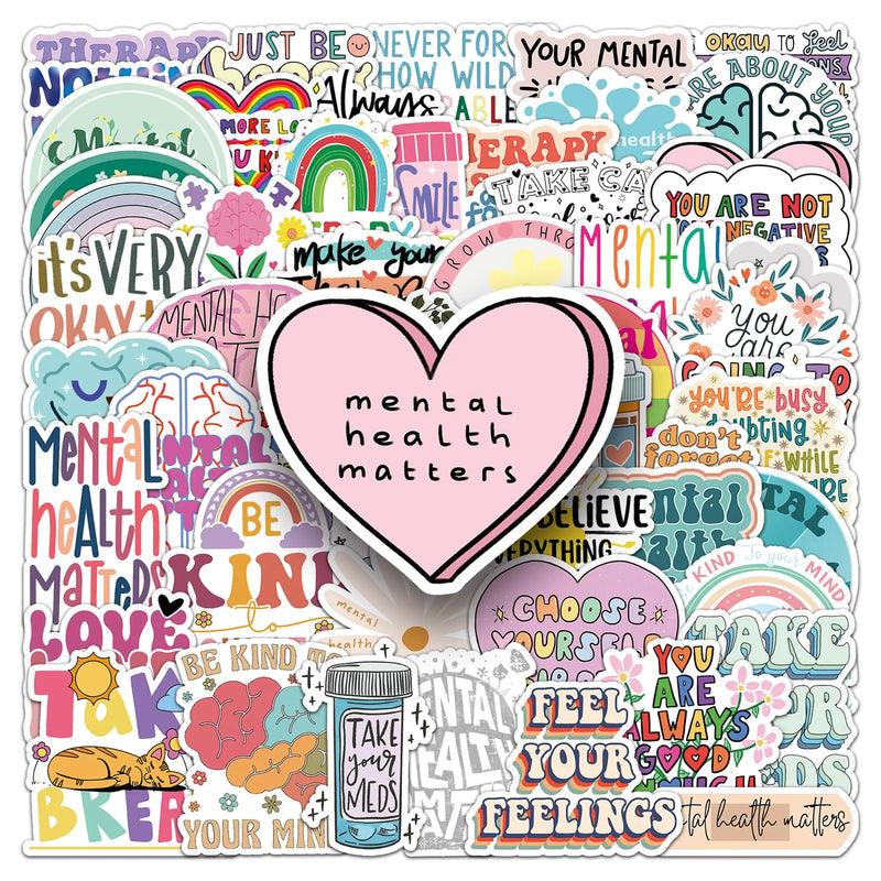 Mental Health Awareness Stickers Pack - 100 Waterproof Vinyl Decals for Laptops, Water Bottles & More