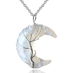 Tree of Life Moon Pendant - Geometric Alloy Necklace with Stainless Steel Chain