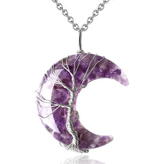 Tree of Life Moon Pendant - Geometric Alloy Necklace with Stainless Steel Chain