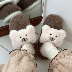 Women's Cute Bear Plush Cotton Slippers - Cozy Anti-Slip House Shoes
