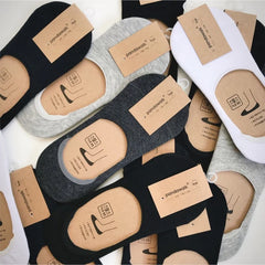 Men's Invisible No-Show Boat Socks - 5 Pack Anti-Slip Cotton Blend