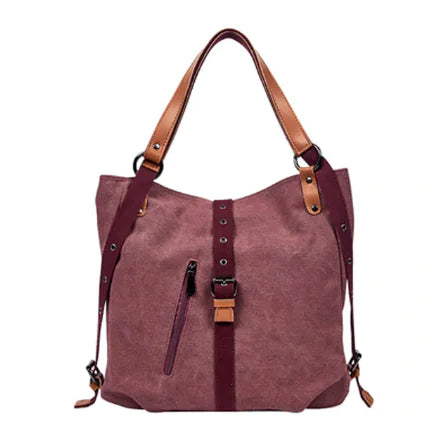 Multi-Functional Canvas Shoulder Backpack - Convertible Travel Bag
