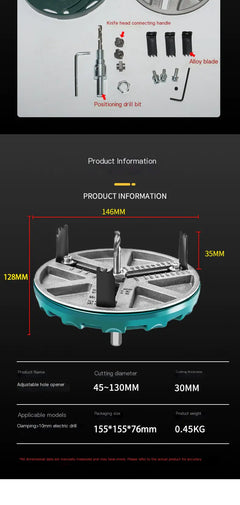 Professional Adjustable Wood Hole Saw - Precision Cutting Tool for Woodworking