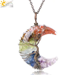 Tree of Life Moon Pendant - Geometric Alloy Necklace with Stainless Steel Chain