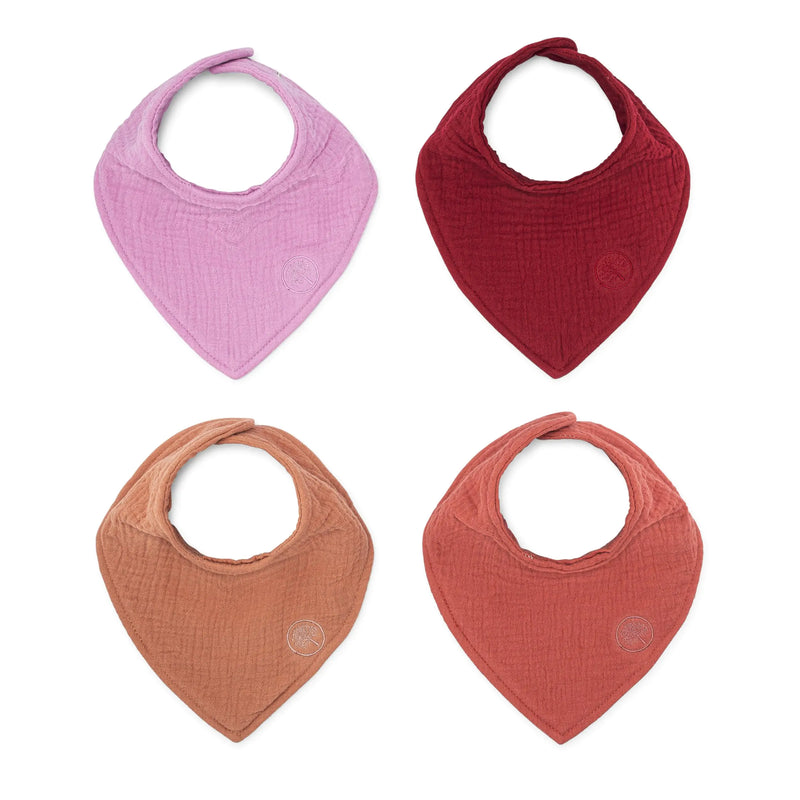Parker Baby Co. Muslin Bandana Drool Bibs - 100% Soft Cotton | 4-Pack Rose Set