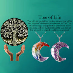 Tree of Life Moon Pendant - Geometric Alloy Necklace with Stainless Steel Chain
