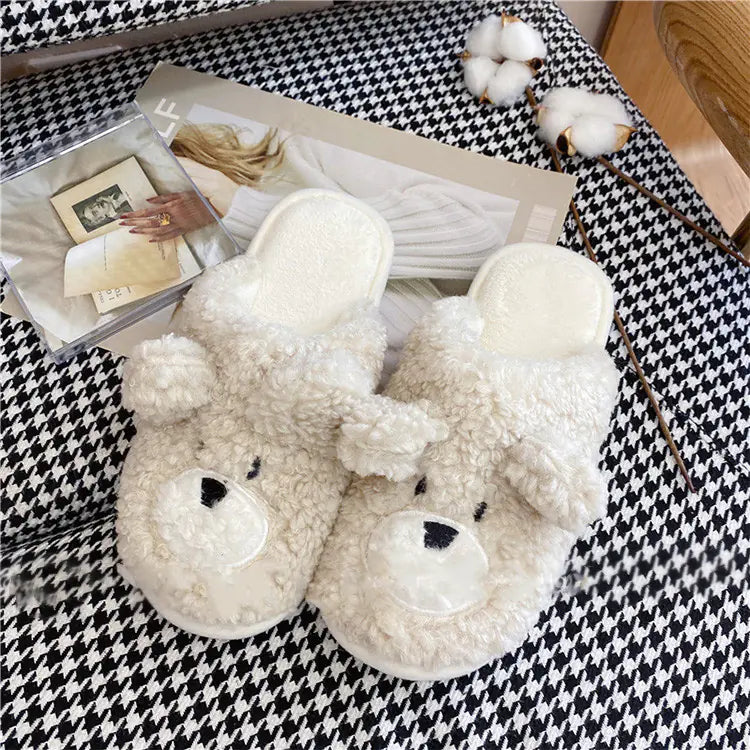 Cute Bear Head Plush Cotton Slippers - Cozy Winter Home Footwear