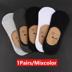 Men's Invisible No-Show Boat Socks - 5 Pack Anti-Slip Cotton Blend