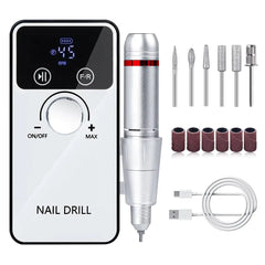 Professional Electric Nail Drill 45000RPM - Cordless Nail File Kit with 6 Bits