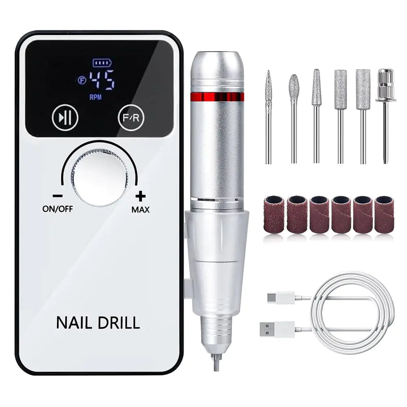 Professional Electric Nail Drill 45000RPM - Cordless Nail File Kit with 6 Bits