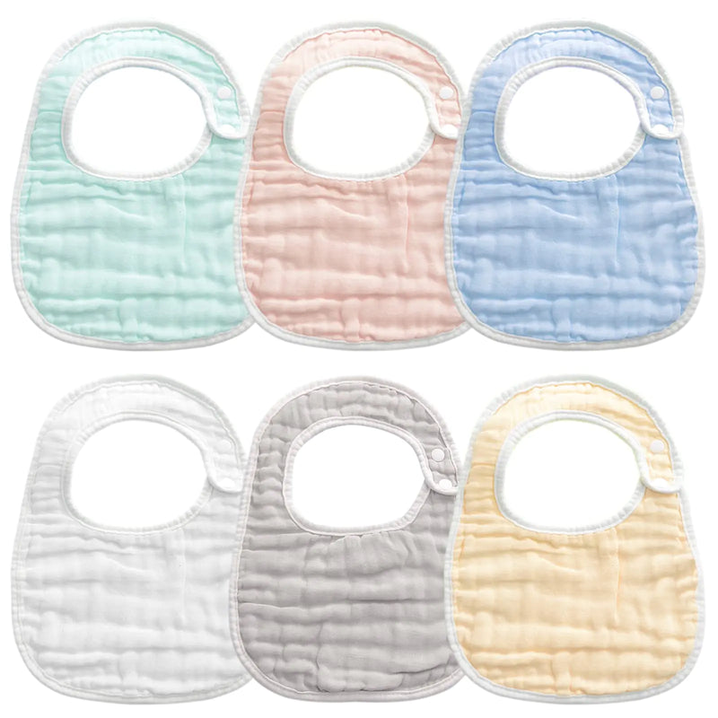 Premium 6-Pack Muslin Baby Bibs - Ultra Soft 100% Cotton Bandana Drool Bibs with Adjustable Snaps