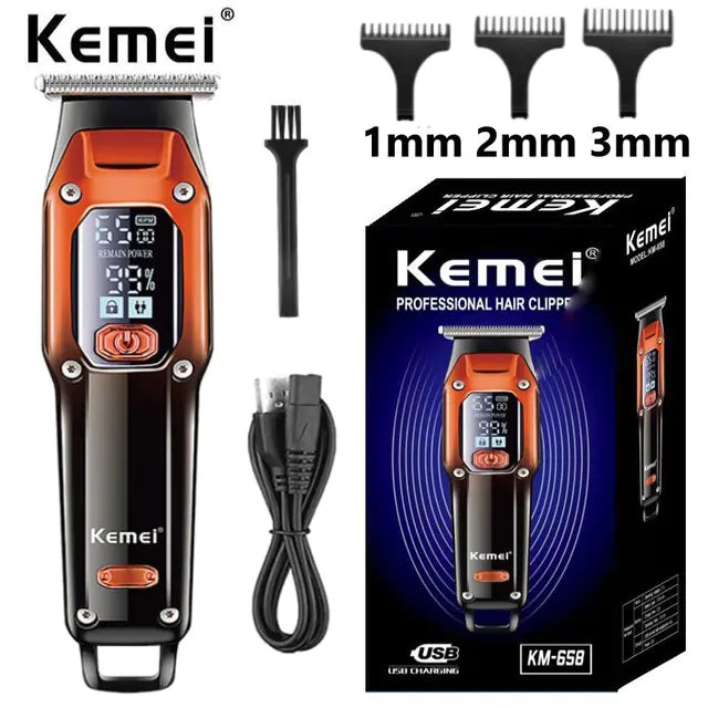 Kemei KM-658 Professional LCD USB Hair Clipper - Cordless Barber Trimmer