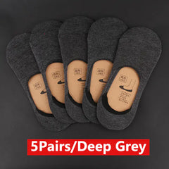 Men's Invisible No-Show Boat Socks - 5 Pack Anti-Slip Cotton Blend