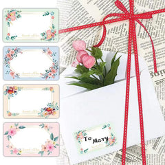 DIY Rectangle Flower Name Tag Stickers for Gifts
