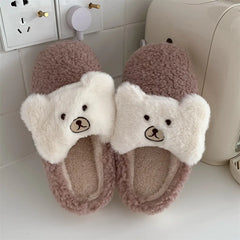 Women's Cute Bear Plush Cotton Slippers - Cozy Anti-Slip House Shoes