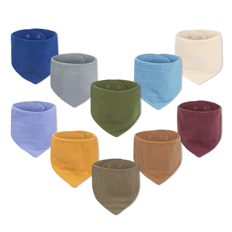 Premium Baby Muslin Bibs - 10 Pack Cotton Bandana Drool Bibs for Newborns & Toddlers