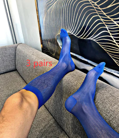 Premium Men's Ultra-Thin Business Striped Dress Socks - 3 Pack