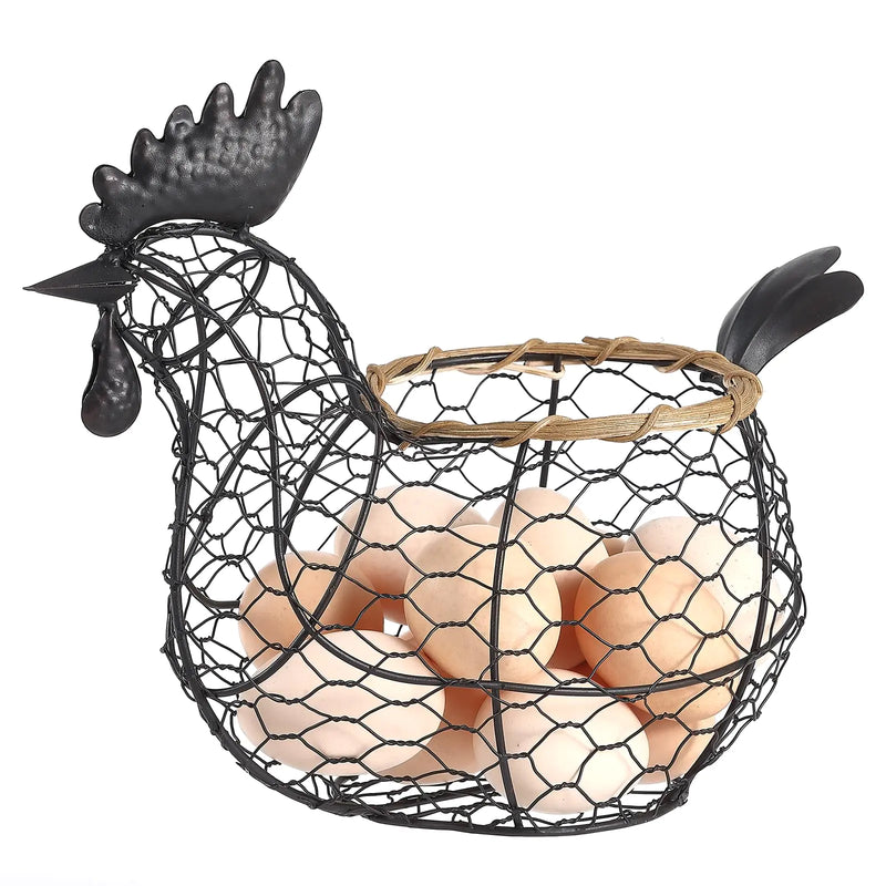 Metal Chicken Wire Egg Basket Farmhouse Rustic Countertop Egg Collecting Basket Metal Egg Baskets for Gathering Fresh Eggs Fruits Black Decorative Egg Storage for Kitchen Living Room Home Decor
