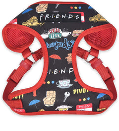 Friends TV Show Iconic Graphics Dog Harness for Small Dogs (S) | Black No-Pull Harness with D-Ring | Machine Washable Friends Merch