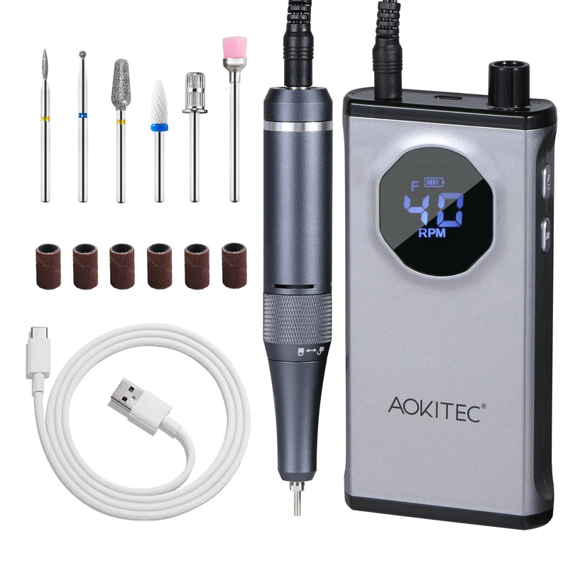 Professional Electric Nail Drill 40000RPM - Rechargeable Portable Manicure Kit with Drill Bits